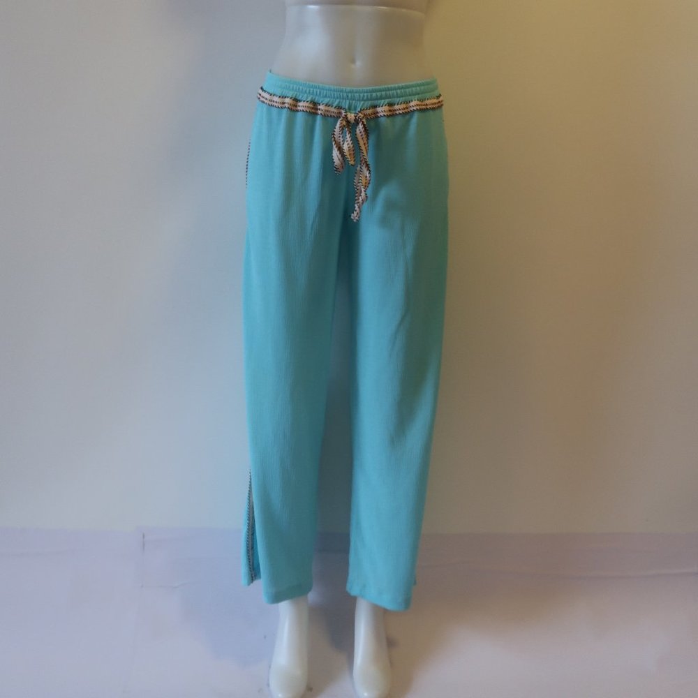 *NWOT Womens Rosalita Aqua White Elastic Waist Pants S